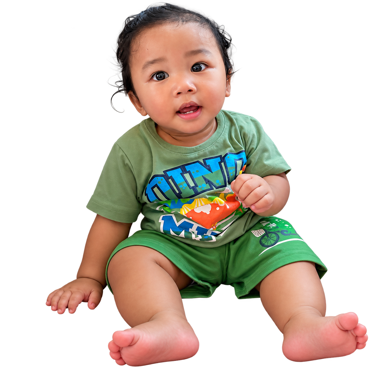 Paul Caleb smiling in his dinosaur outfit